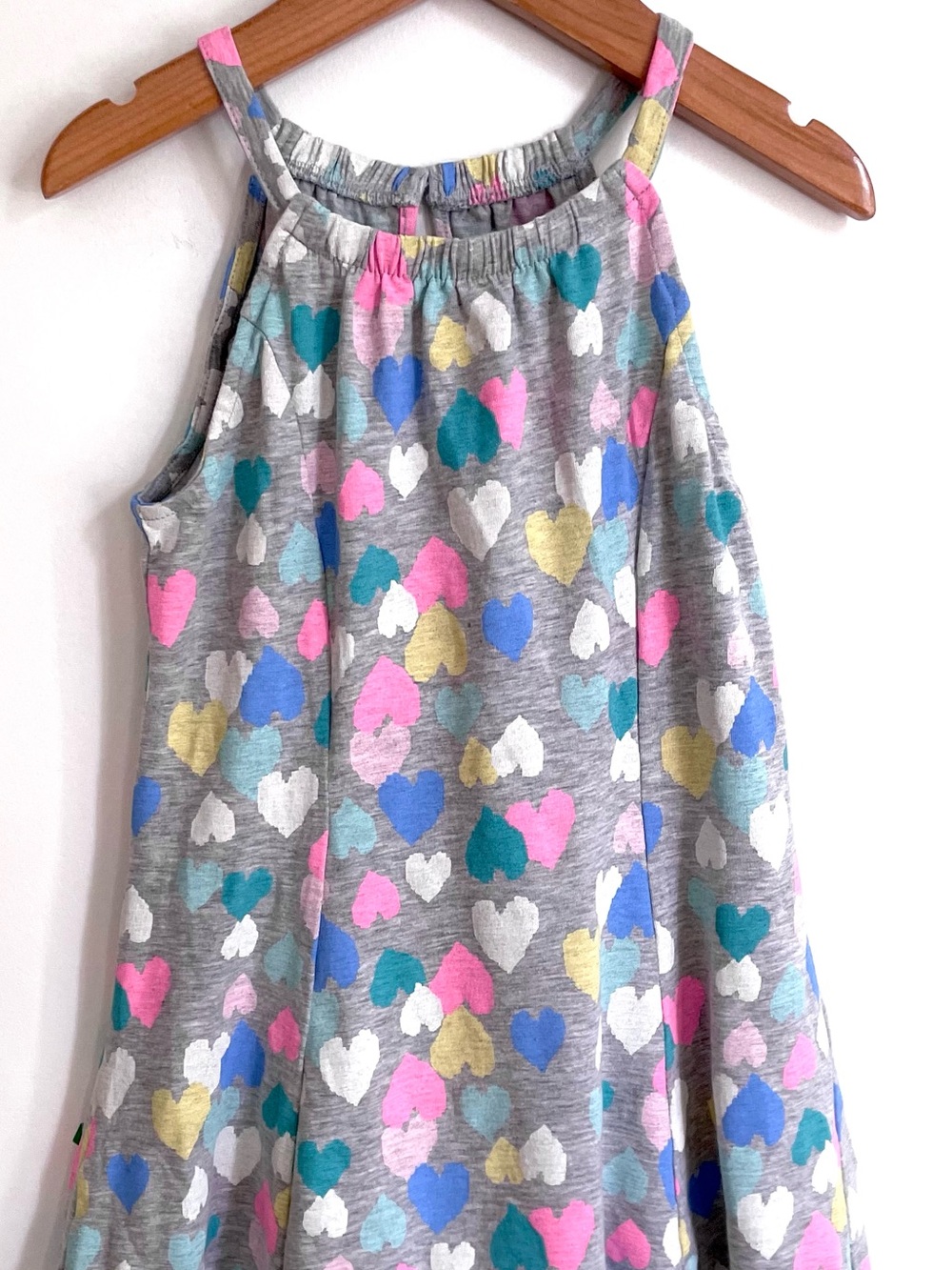 3/$20💥Heart Print Girls Halter Swing Jersey Dress, Grey Pink Blue